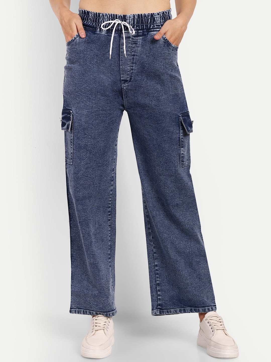 

BROADSTAR Women Smart High-Rise Clean Look Wide Leg Stretchable Jeans, Blue