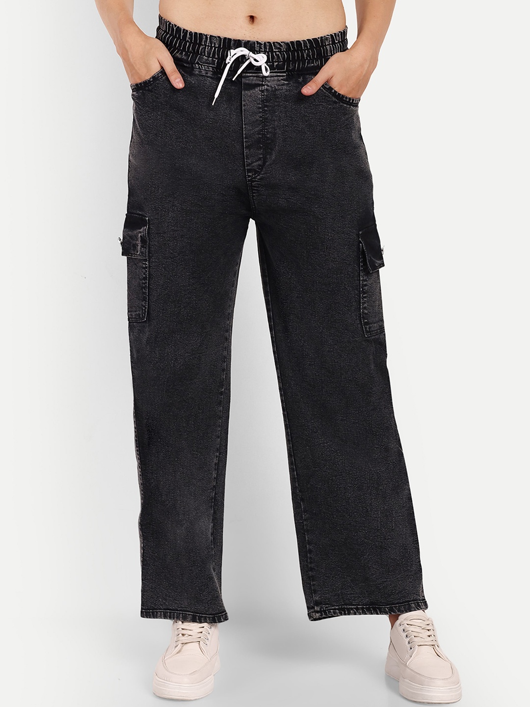 

BROADSTAR Women Smart High-Rise Clean Look Wide Leg Stretchable Jeans, Black