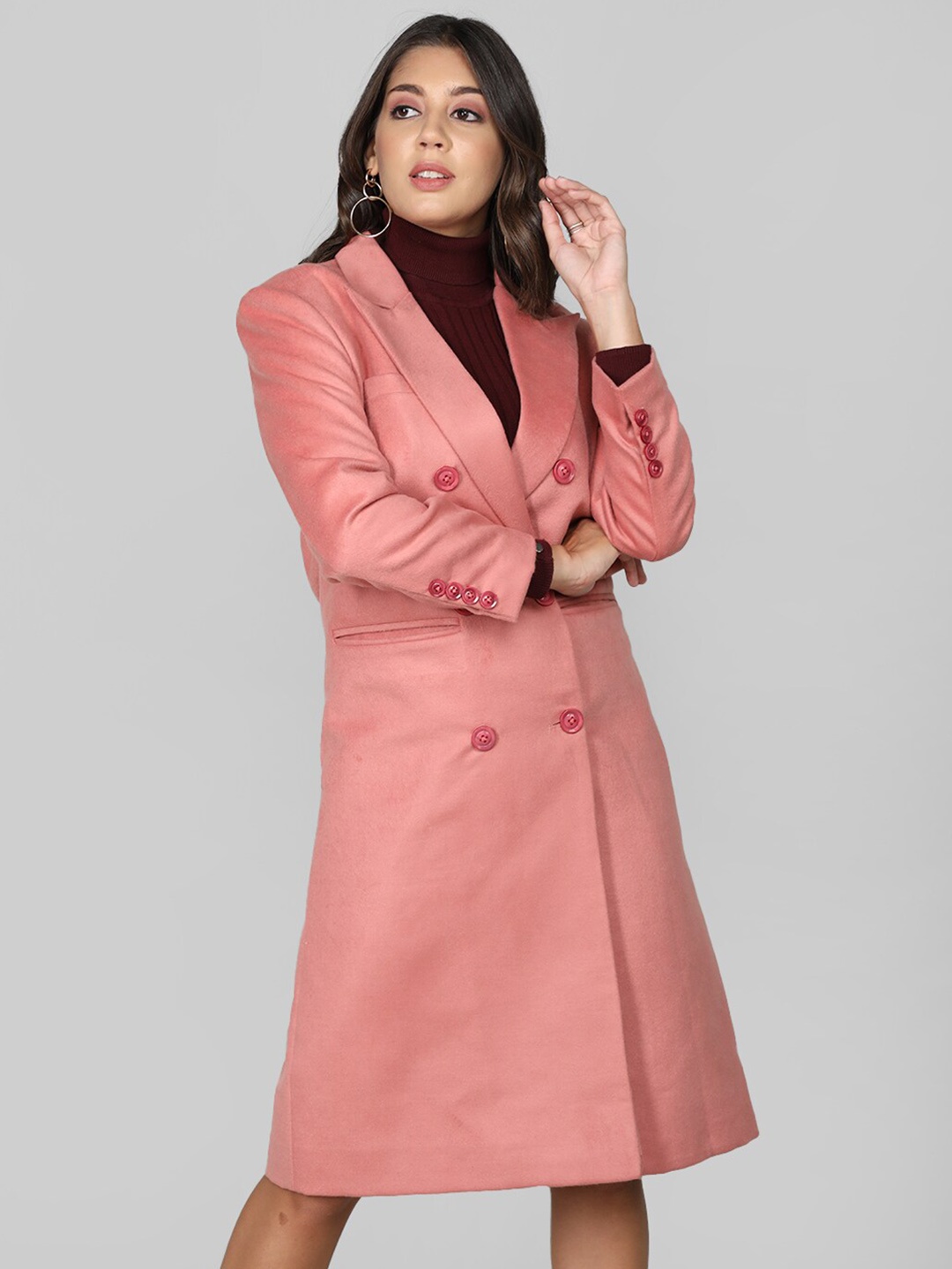 

Dlanxa Double Breasted Wool Trench Coat, Pink