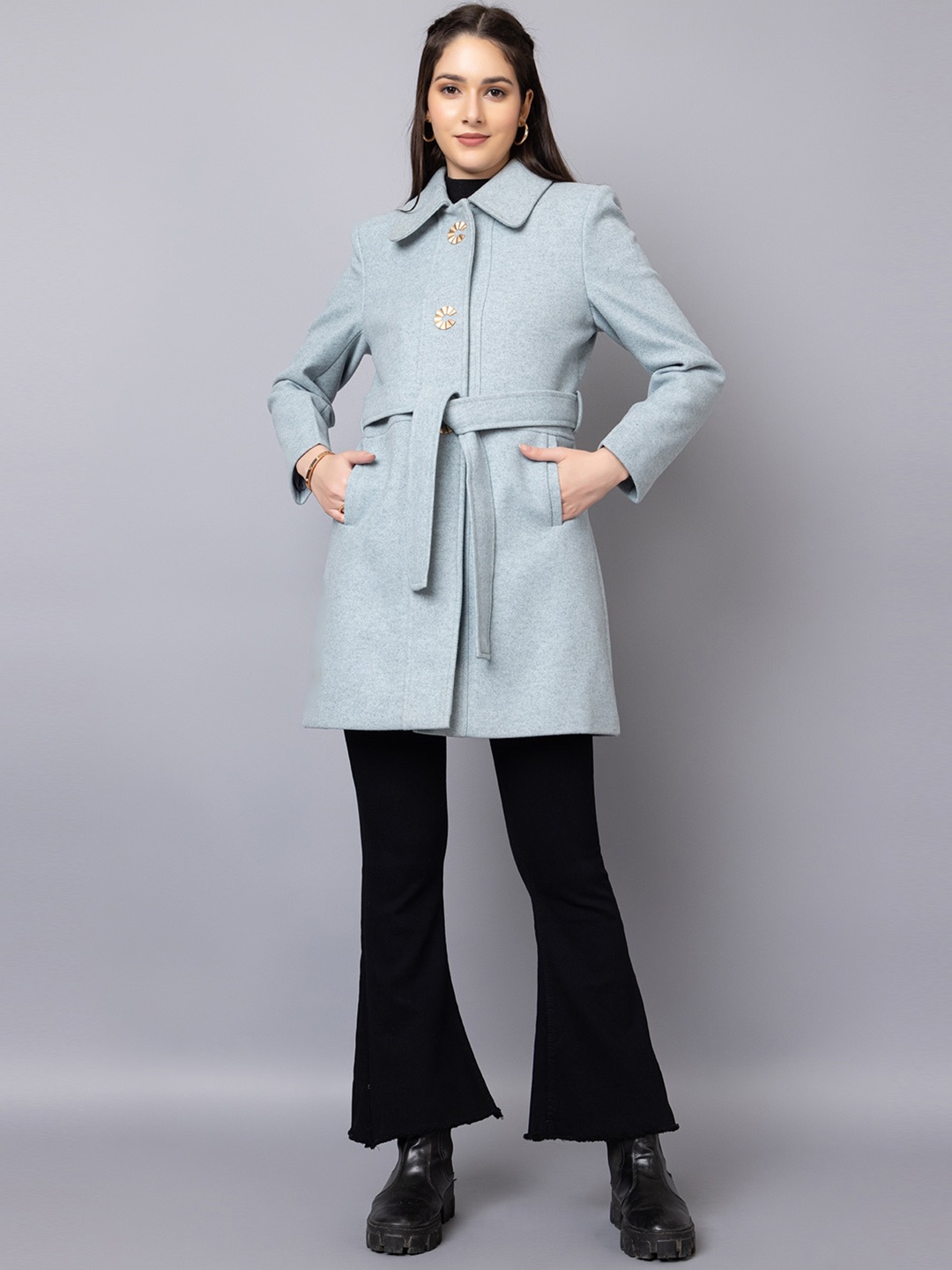 

Dlanxa Belted Single Breasted Wool Trench Coat, Blue