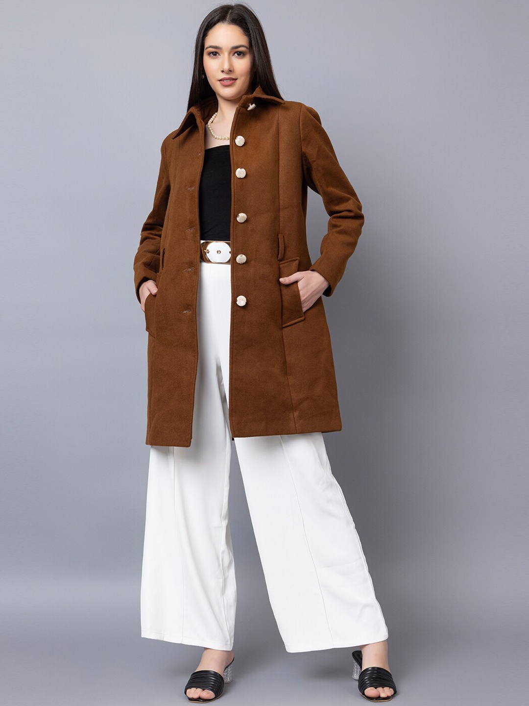 

Dlanxa Single-Breasted Wool Overcoat, Brown