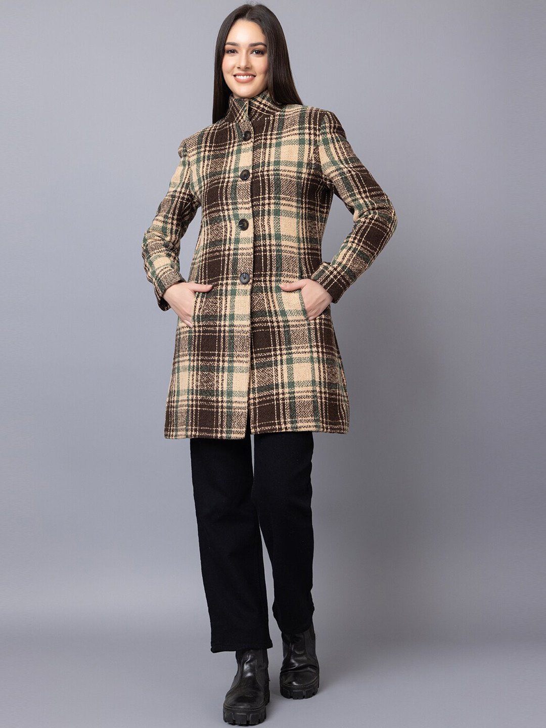 

Dlanxa Checked Single-Breasted Wool Overcoat, Beige