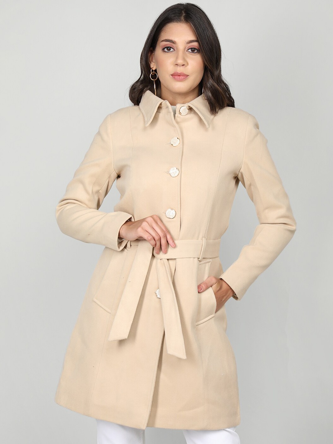 

Dlanxa Belted Single-Breasted Wool Overcoat, Tan