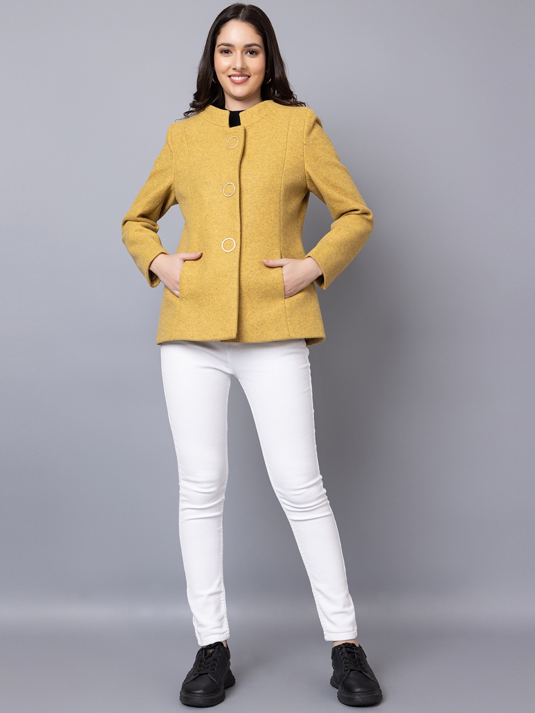 

Dlanxa Single-Breasted Woollen Overcoat, Yellow