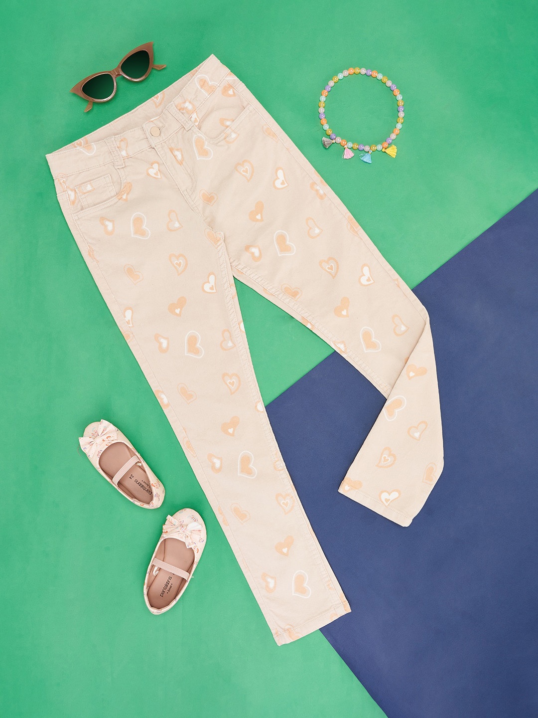 

Pantaloons Junior Girls Conversational Printed Cotton Trousers, Beige