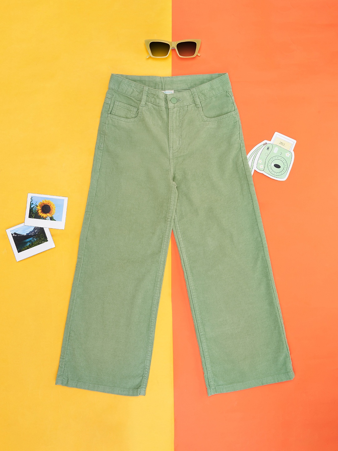 

Pantaloons Junior Girls Cotton Corduroy Trousers, Green