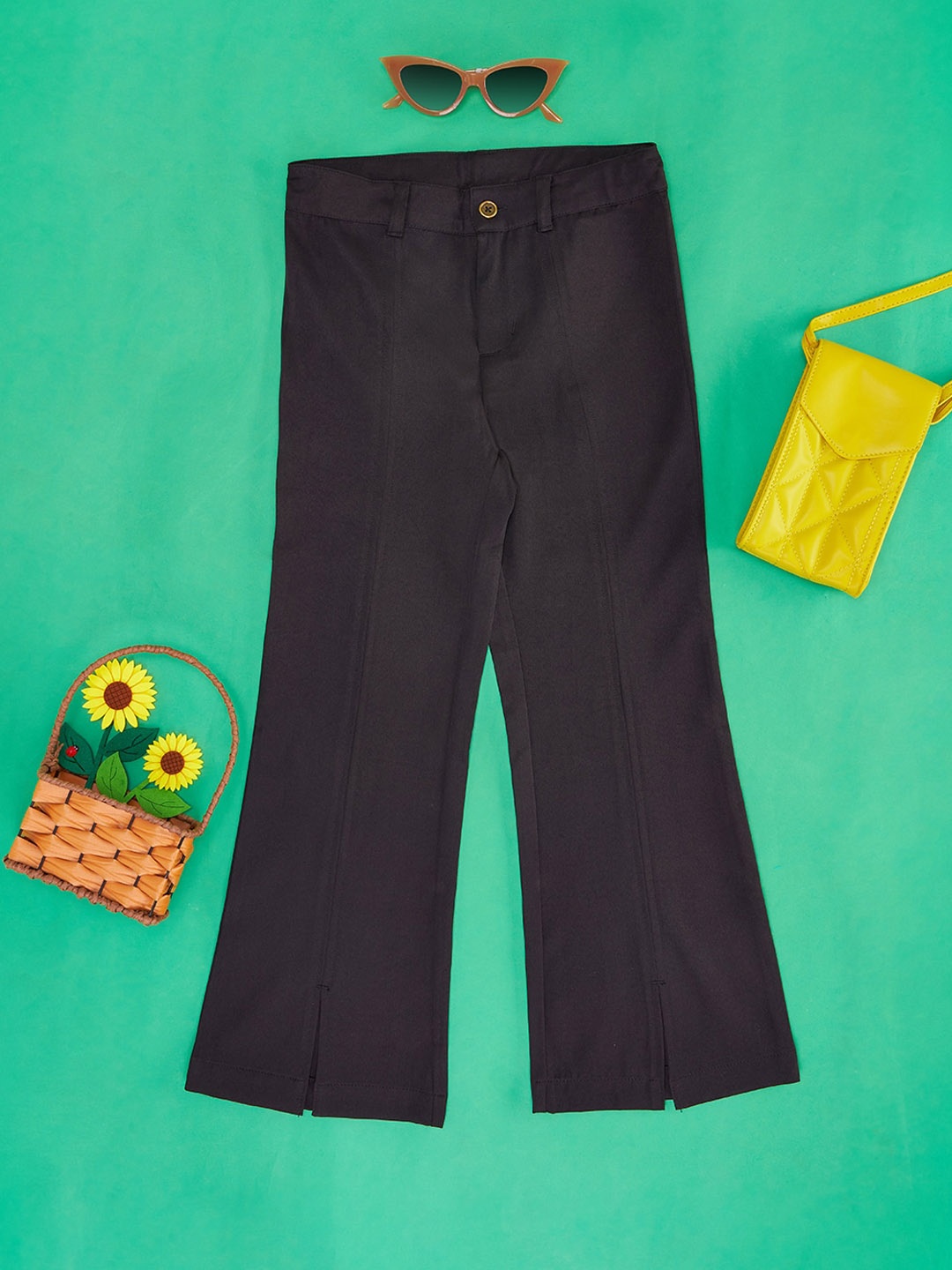 

Pantaloons Junior Girls Mid Rise Bootcut Trousers, Black