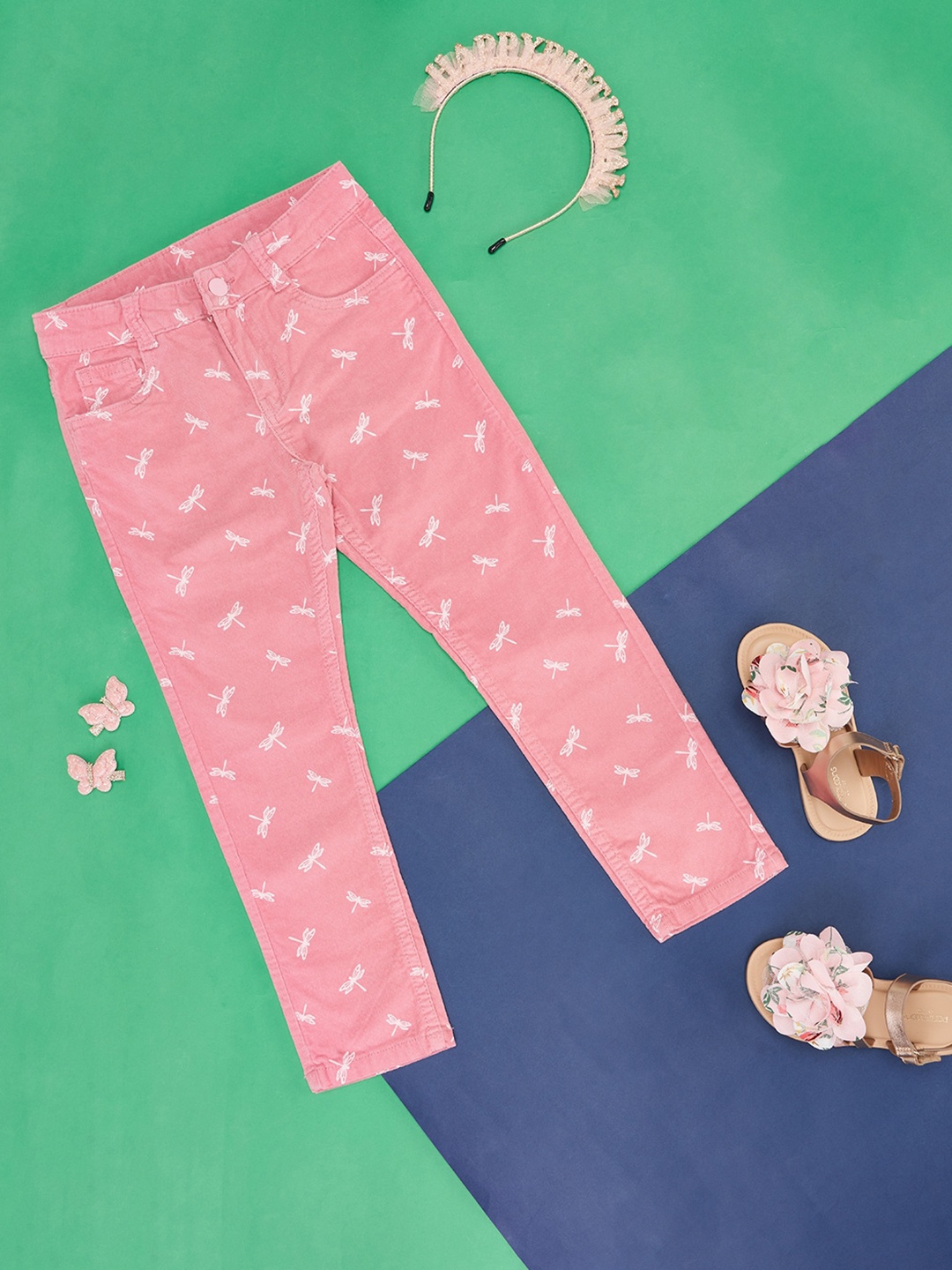 

Pantaloons Junior Girls Conversational Printed Cotton Trousers, Pink