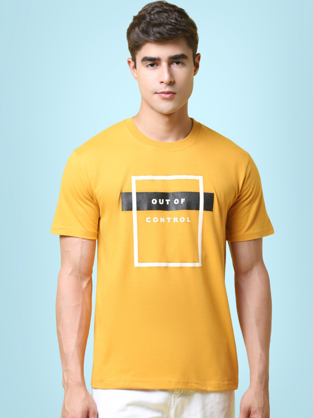 

7Threads Typography Printed Cotton T-Shirt, Yellow