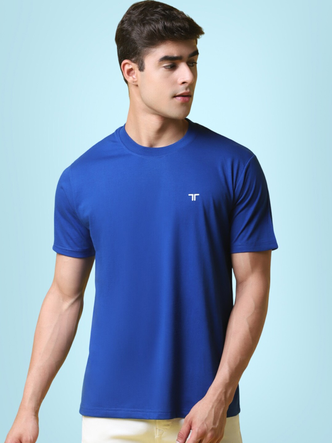 

7Threads Round Neck Pure Cotton T-shirt, Blue