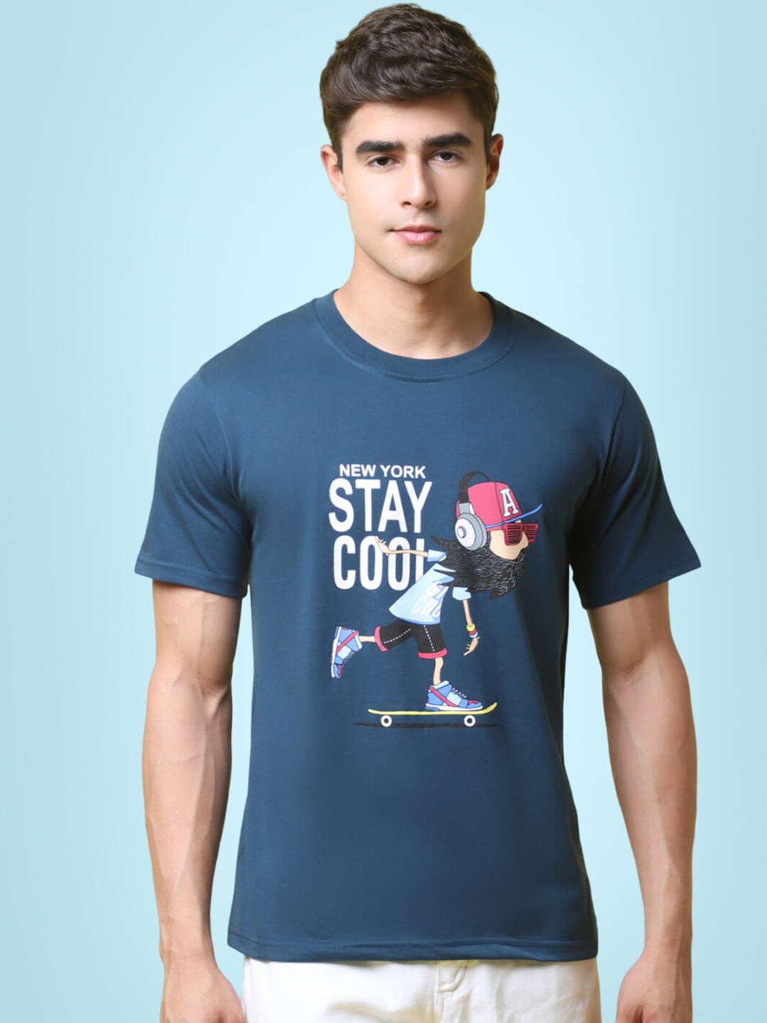 

7Threads Graphic Printed Cotton T-Shirt, Teal