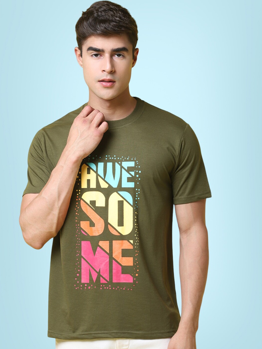 

7Threads Graphic Printed Cotton T-Shirt, Olive
