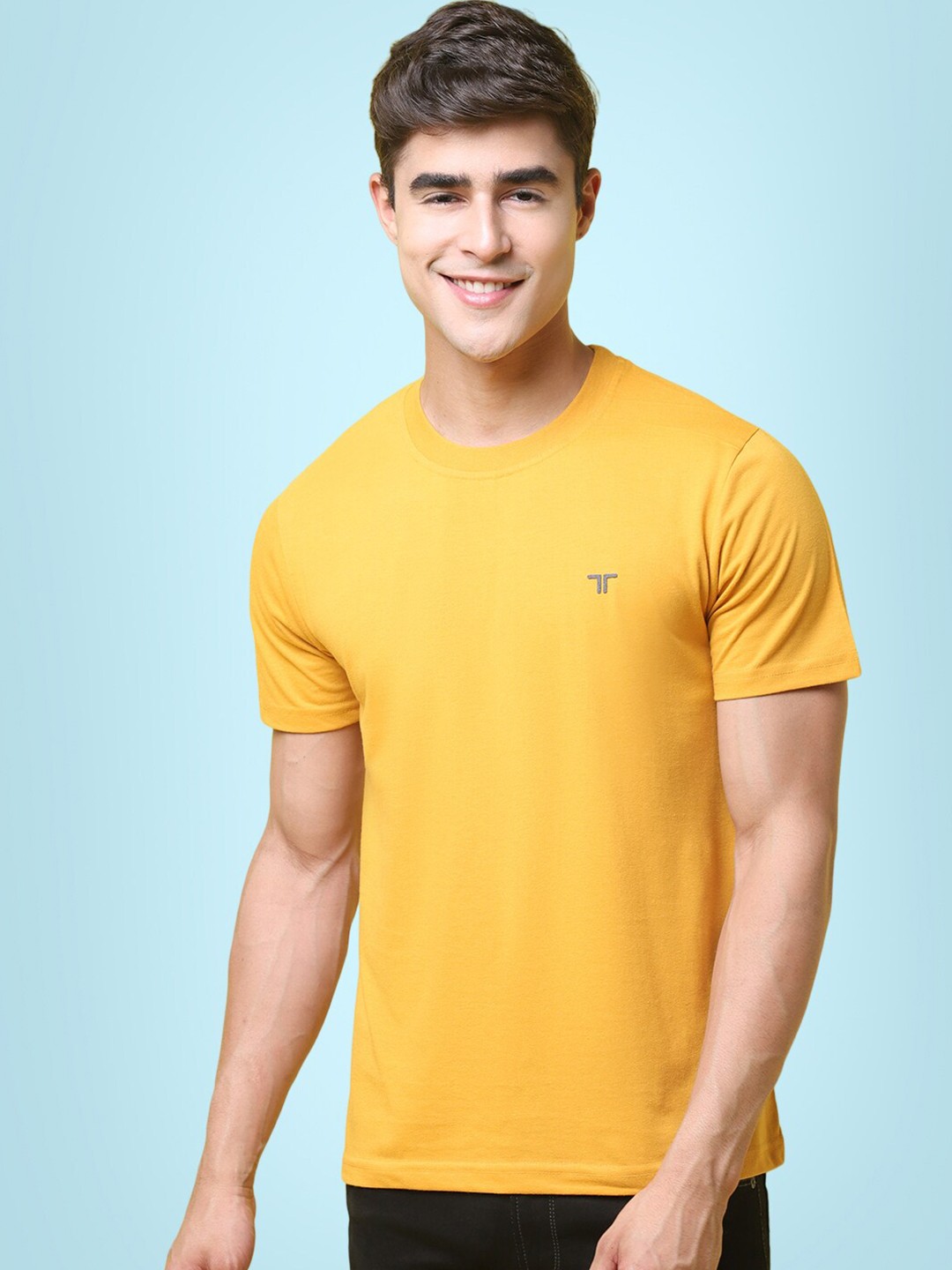 

7Threads Round Neck Cotton T-Shirt, Yellow