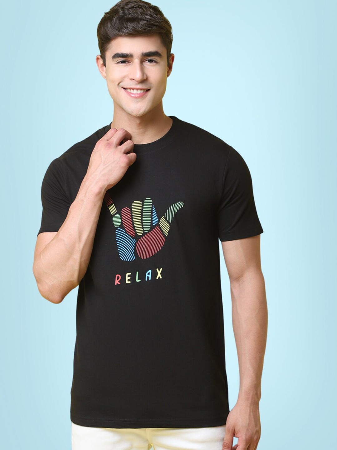 

7Threads Graphic Printed Cotton T-Shirt, Black