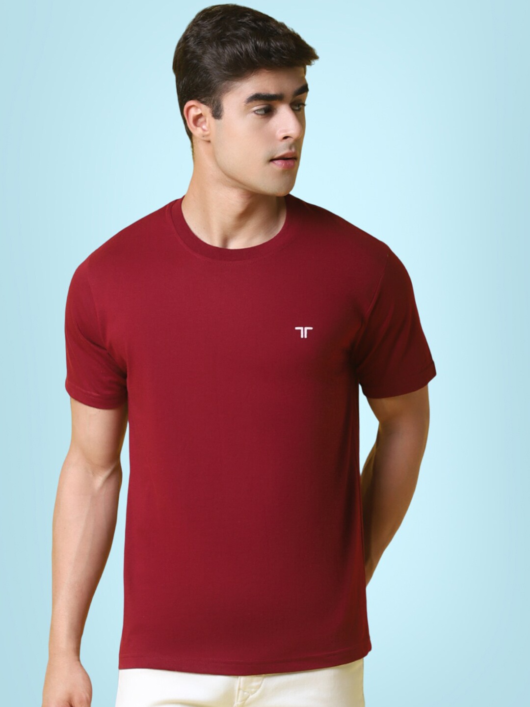 

7Threads Round Neck Cotton T-Shirt, Maroon