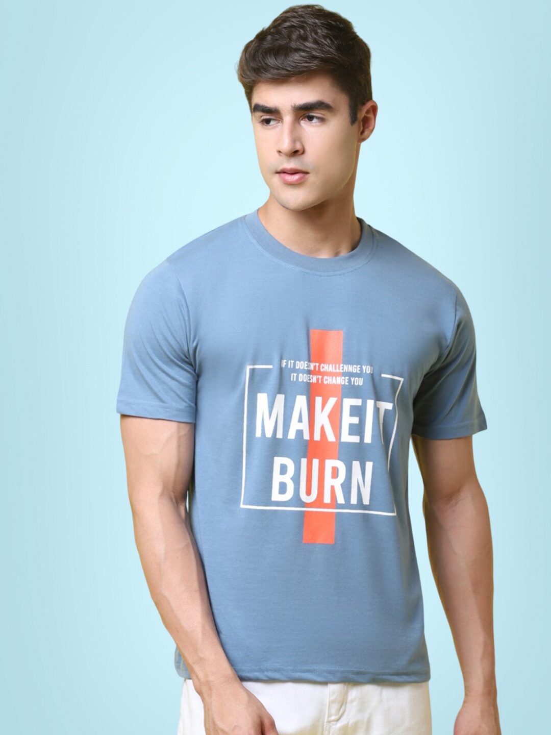 

7Threads Typography Printed Cotton T-Shirt, Blue