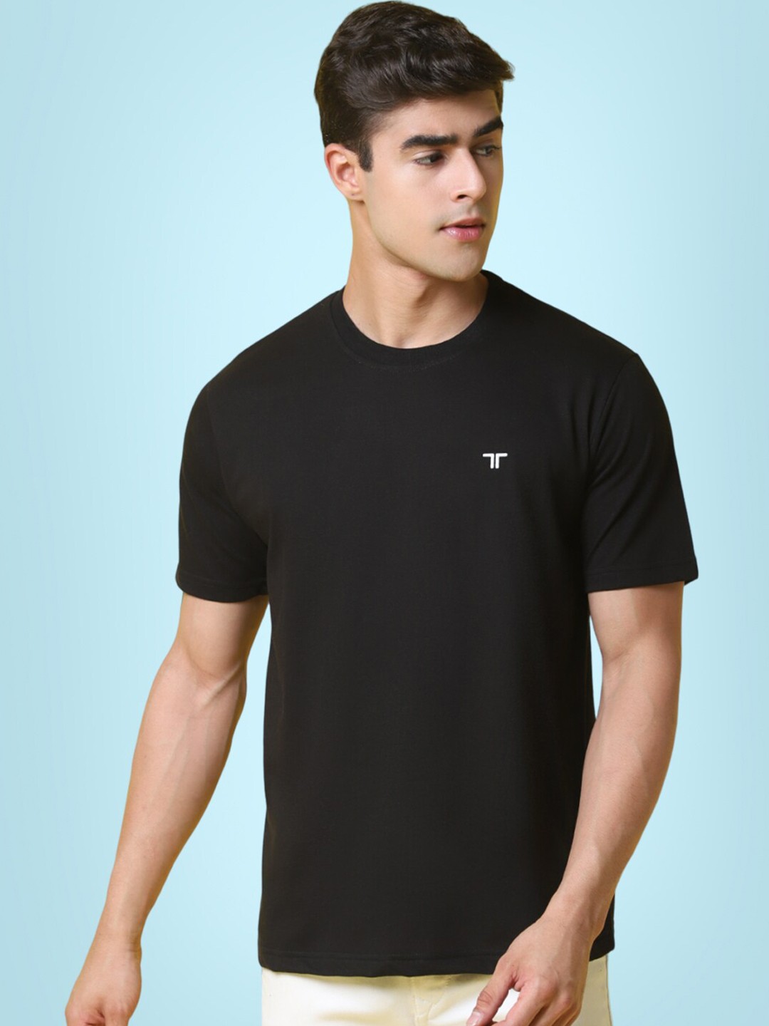 

7Threads Round Neck Cotton T-Shirt, Black