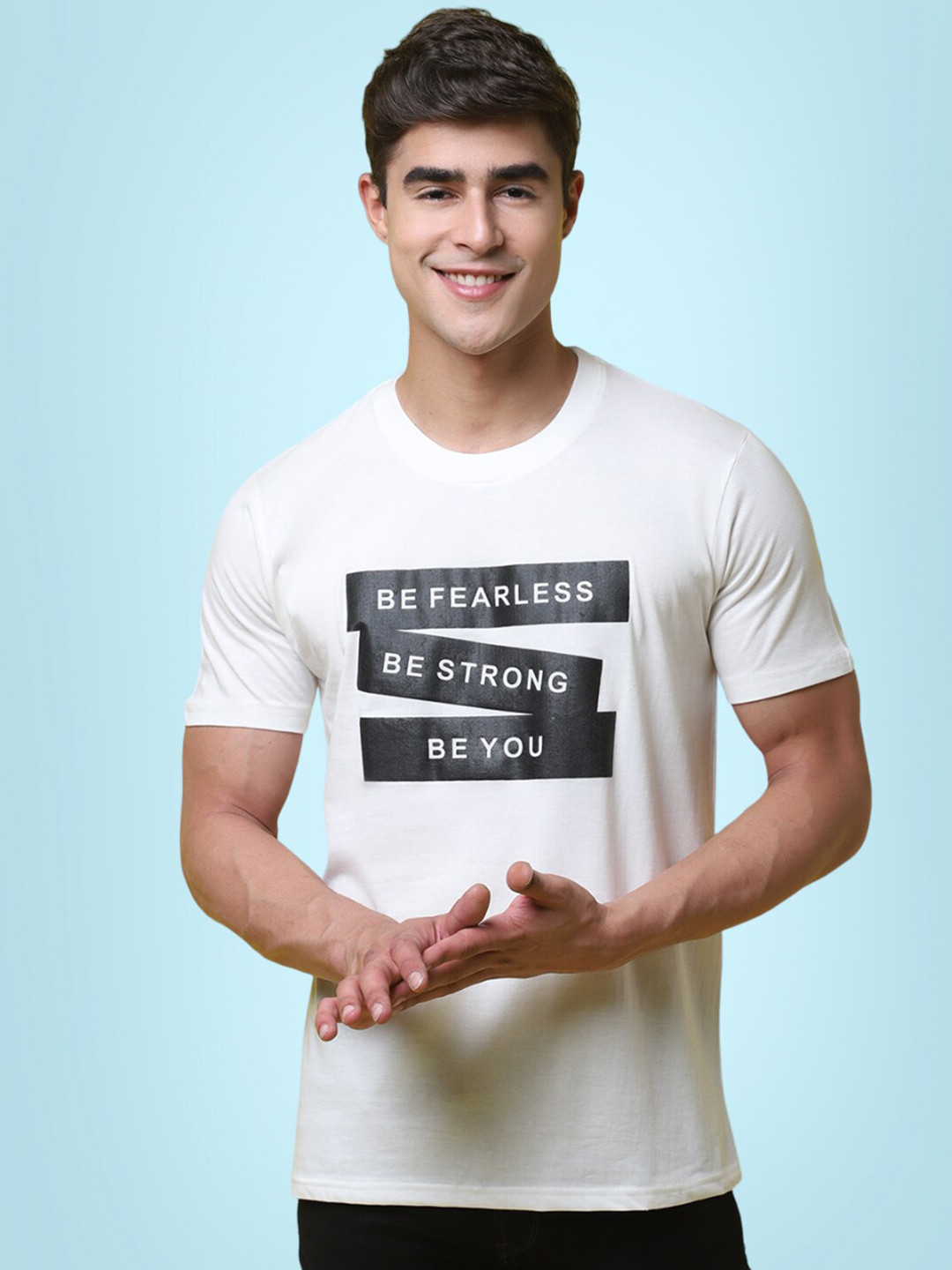 

7Threads Typography Printed Round Neck Pure Cotton T-shirt, White