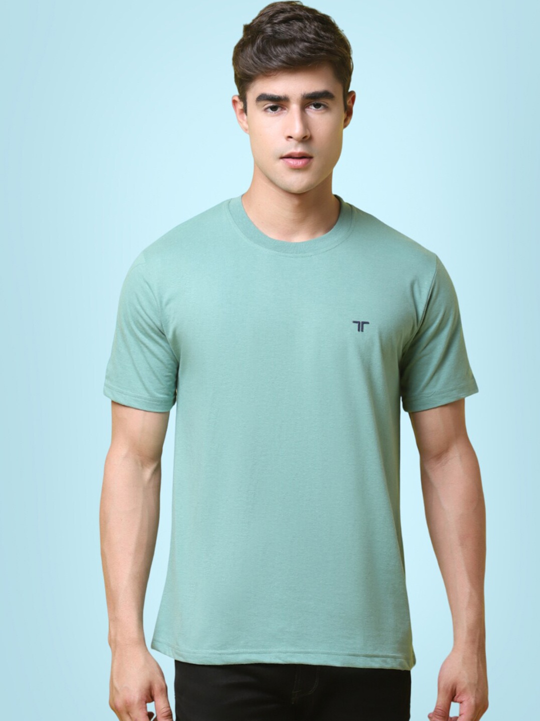 

7Threads Round Neck Pure Cotton T-shirt, Sea green