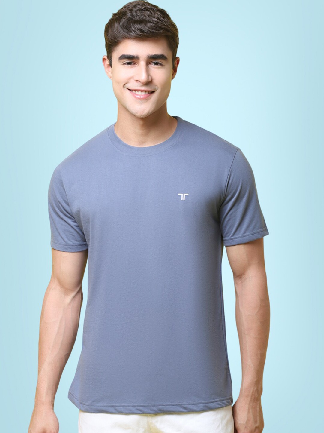 

7Threads Round Neck Pure Cotton T-Shirt, Blue
