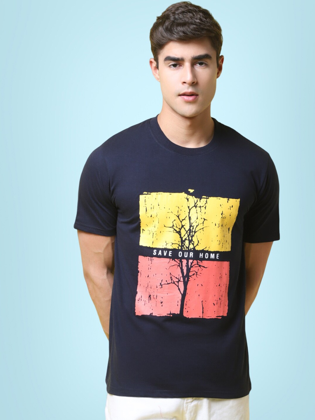 

7Threads Graphic Printed Cotton T-Shirt, Navy blue