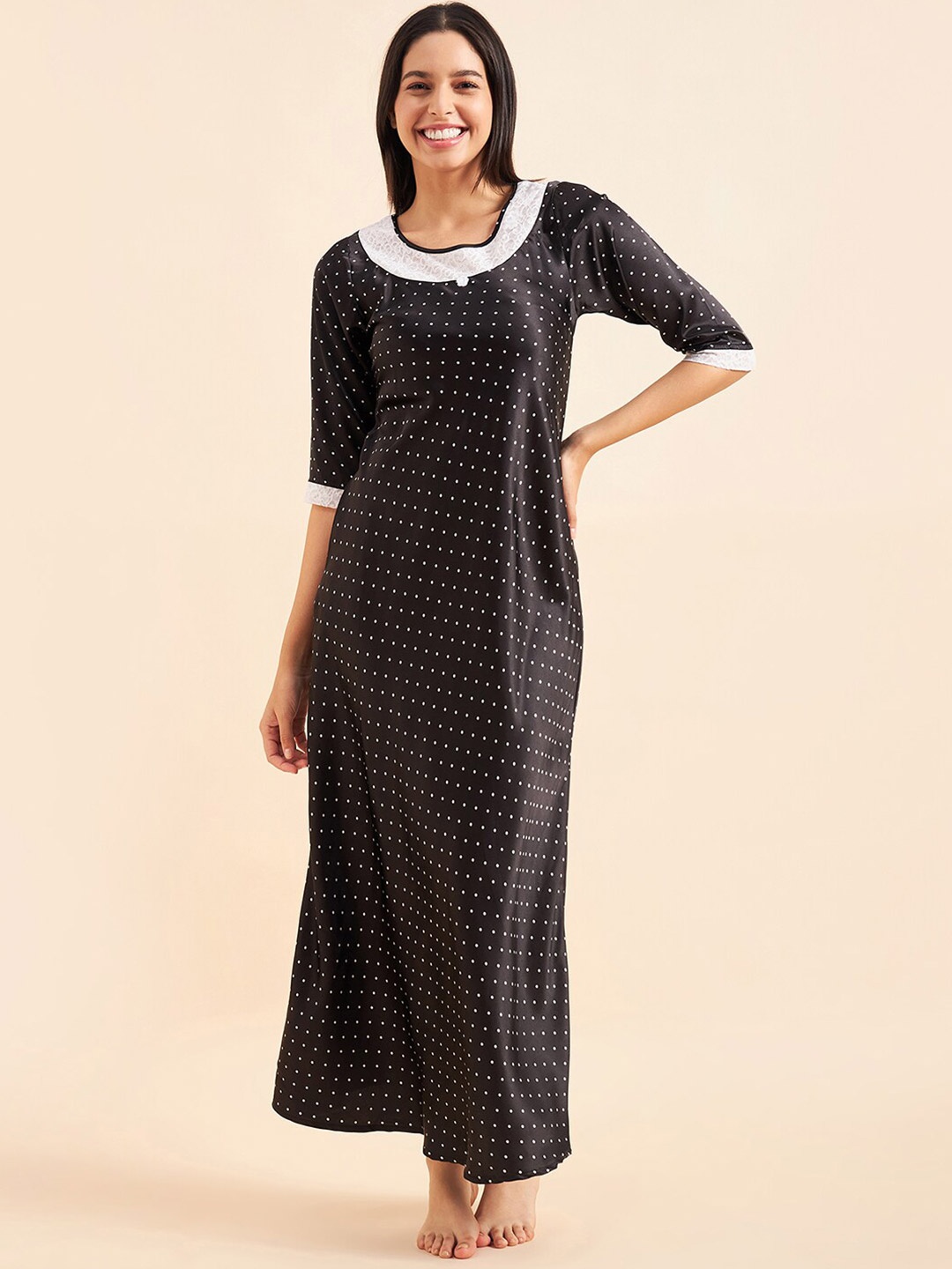 

Sweet Dreams Printed Satin Maxi Nightdress, Black