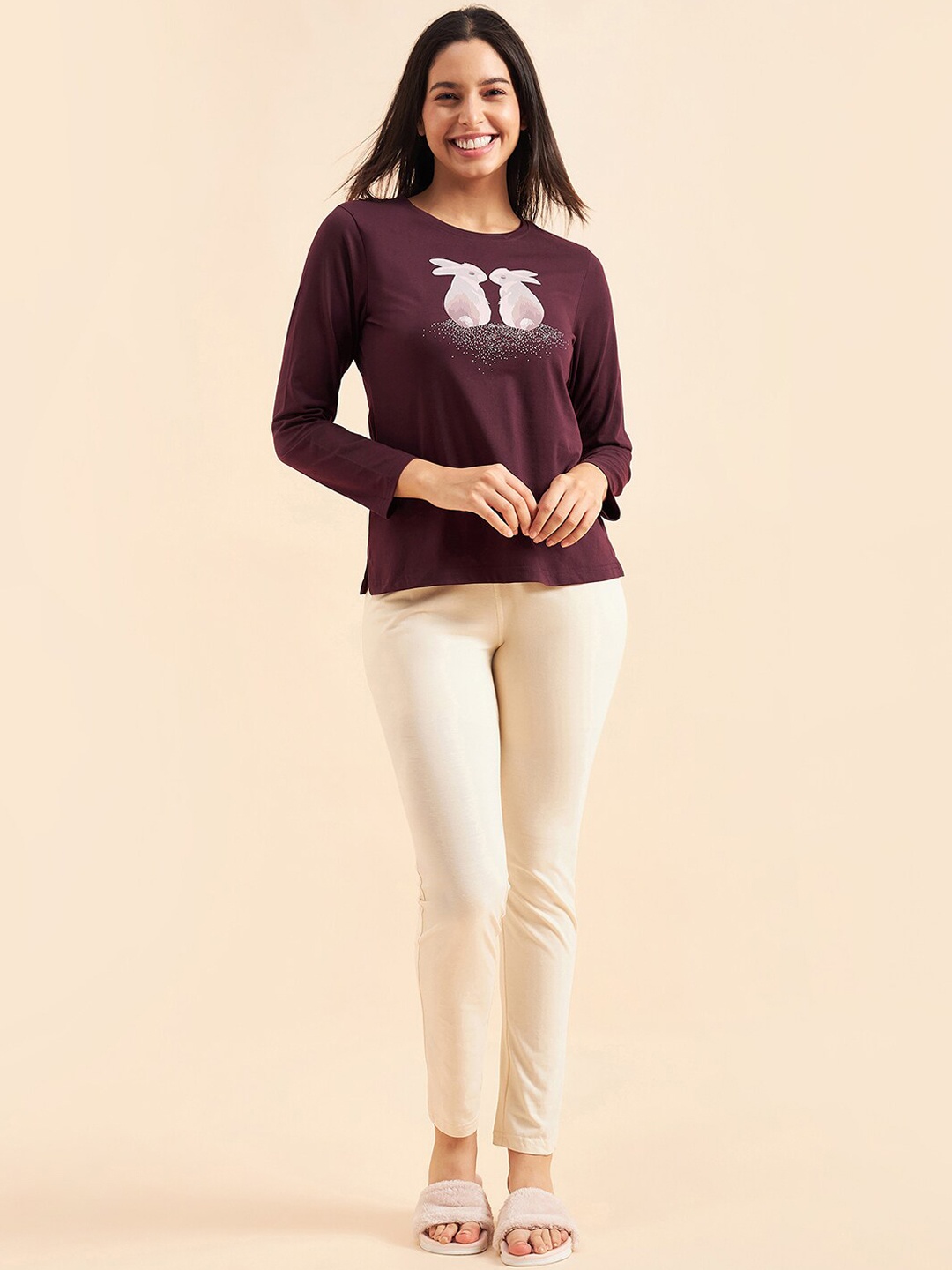 

Sweet Dreams Brown & White Printed T-Shirt & Trousers