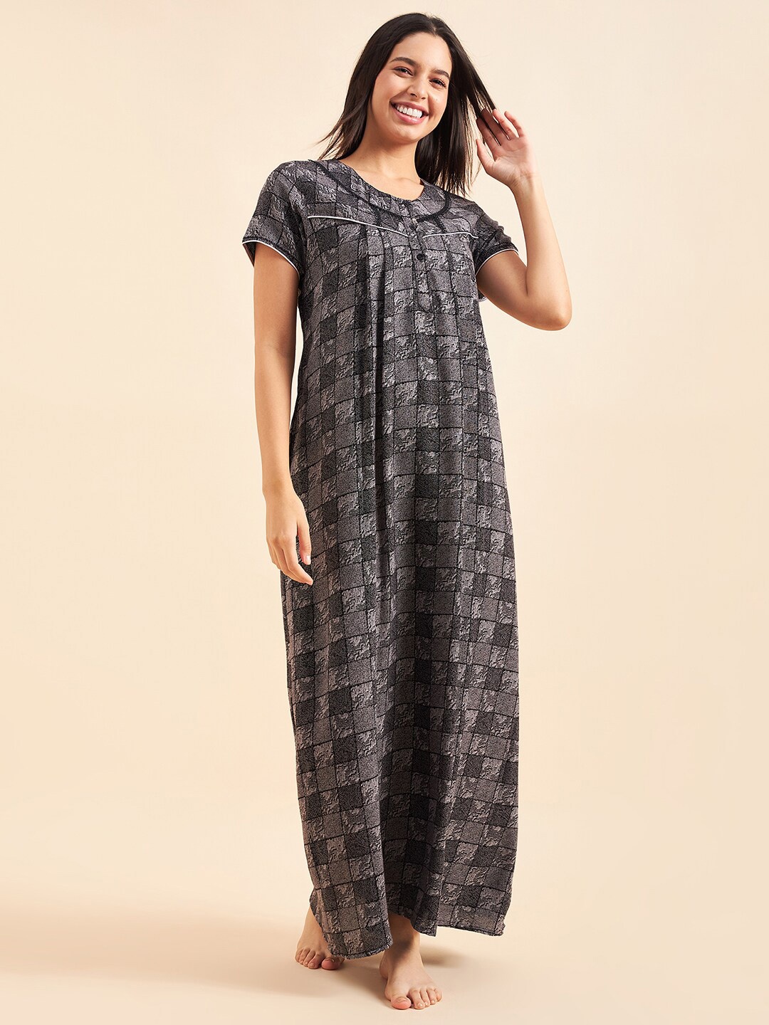 

Sweet Dreams Checked Cotton Maxi Nightdress, Black