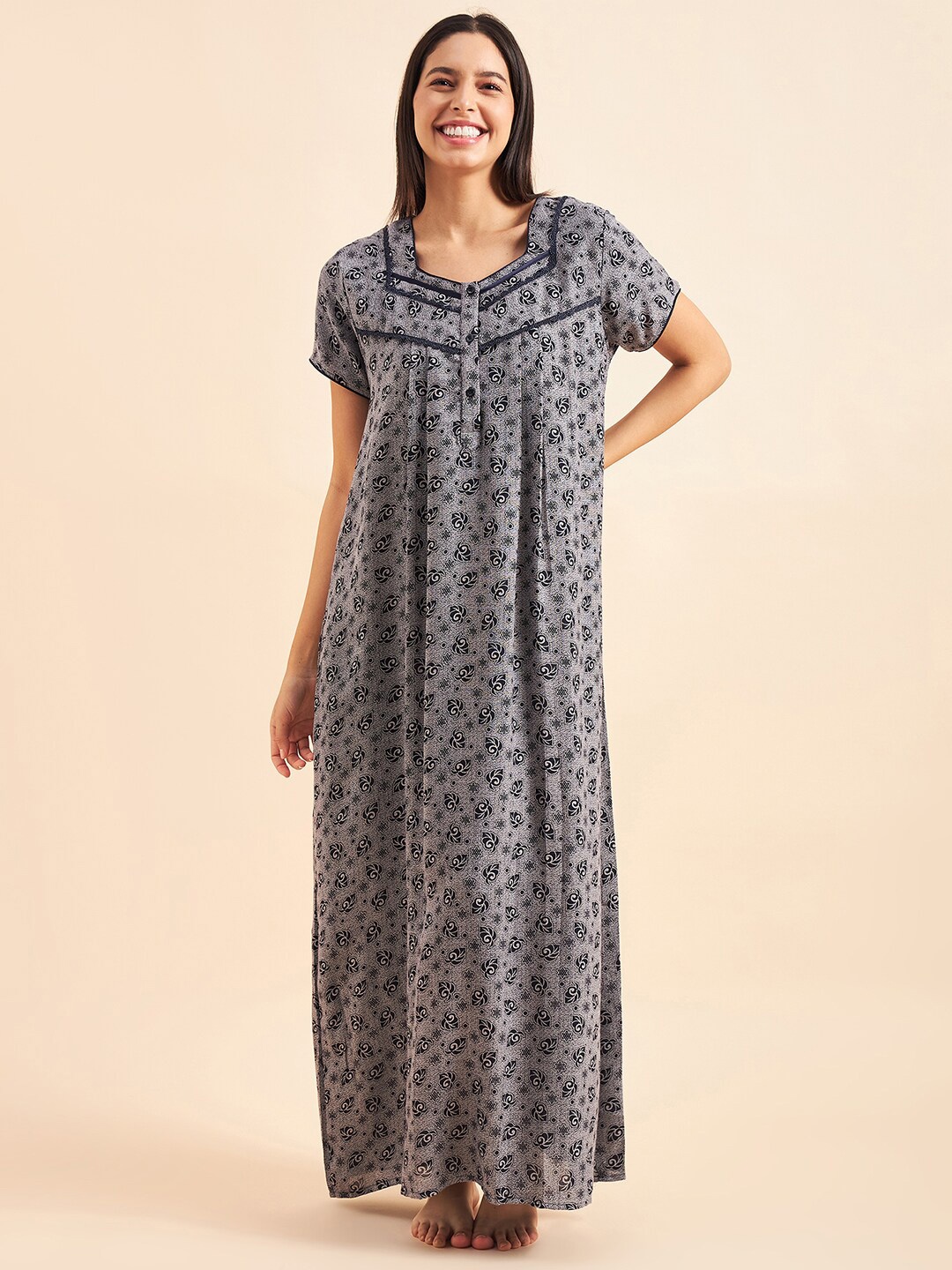 

Sweet Dreams Floral Printed Cotton Maxi Nightdress, Navy blue