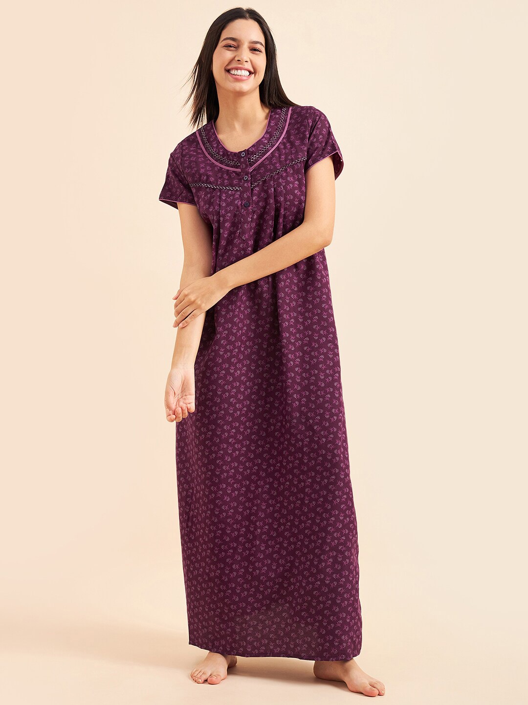 

Sweet Dreams Burgundy & White Floral Printed Maxi Nightdress