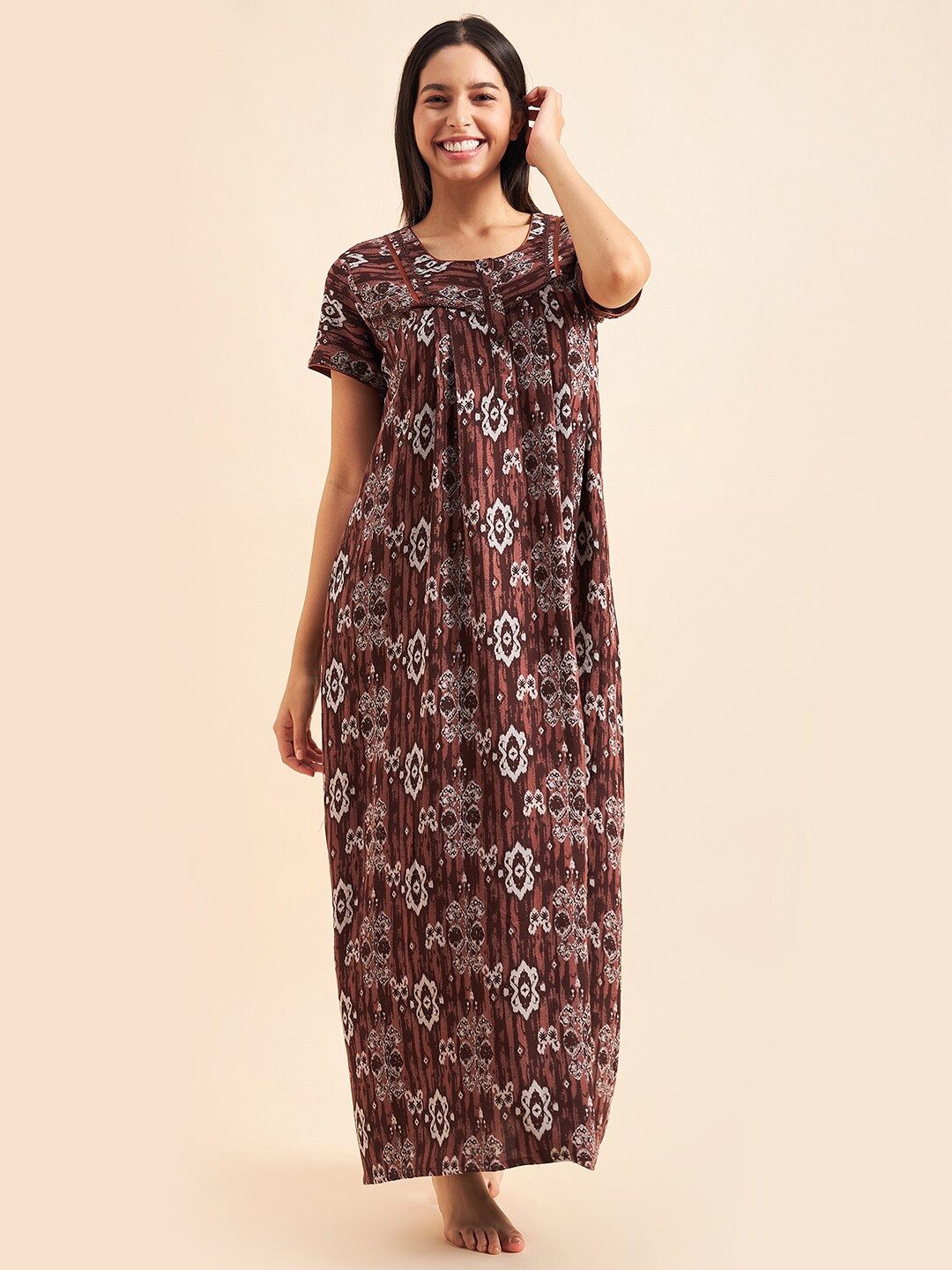 

Sweet Dreams Floral Printed Cotton Maxi Nightdress, Brown