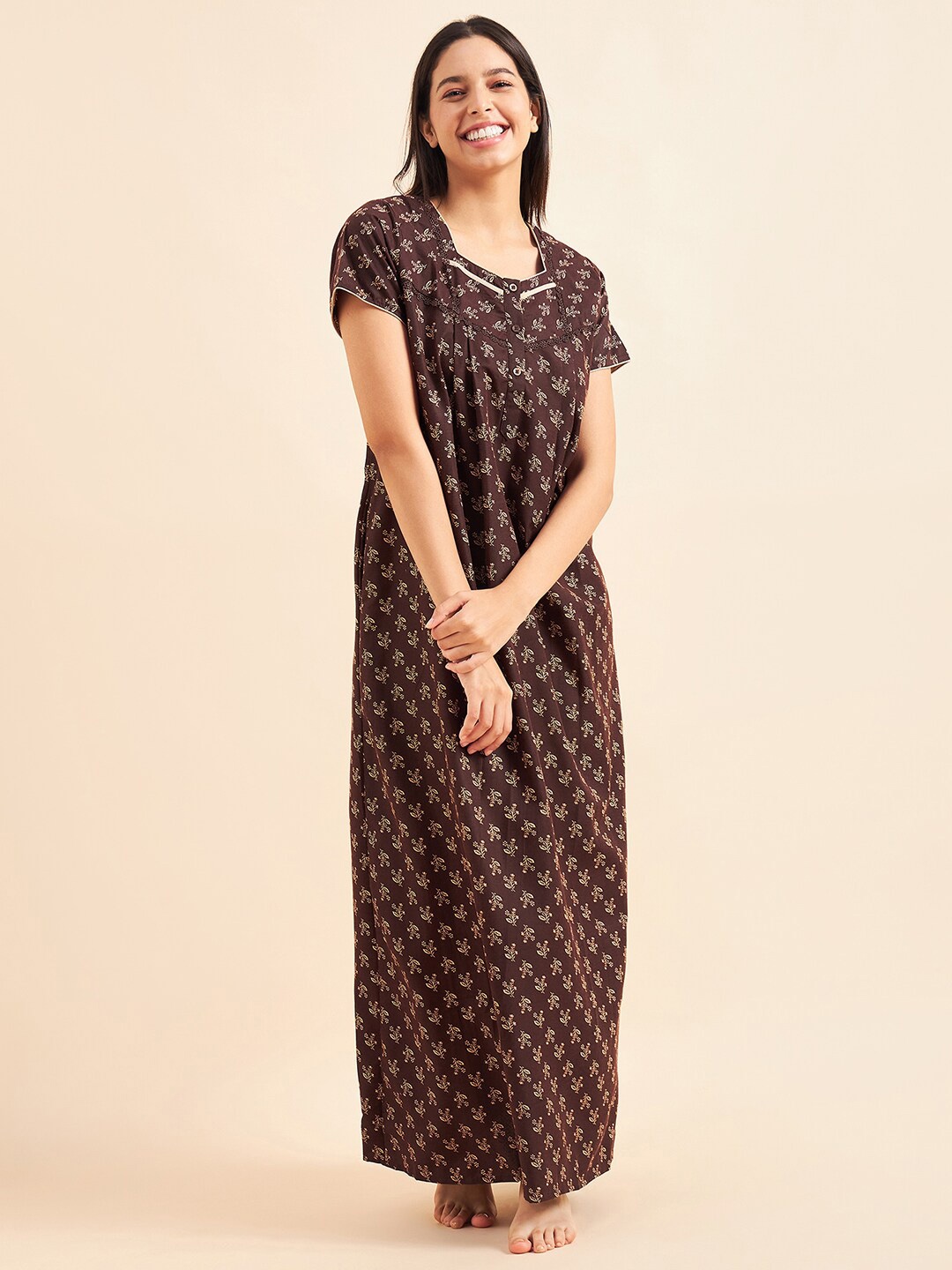 

Sweet Dreams Floral Printed Maxi Nightdress, Brown