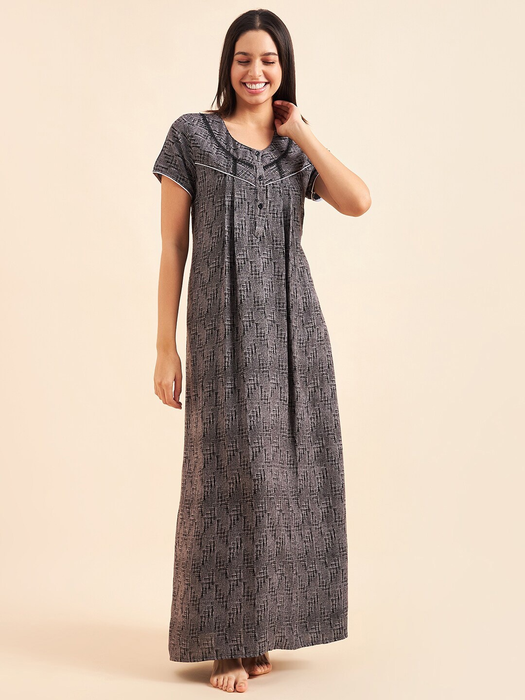 

Sweet Dreams Abstract Printed Cotton Maxi Nightdress, Black