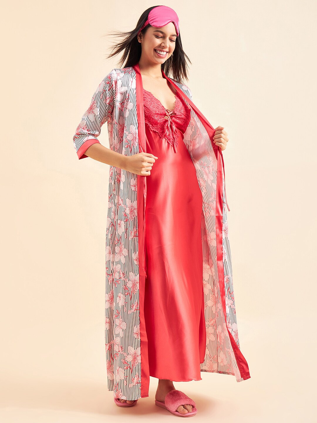 

Sweet Dreams Sleeveless Satin Maxi Nightdress, Red