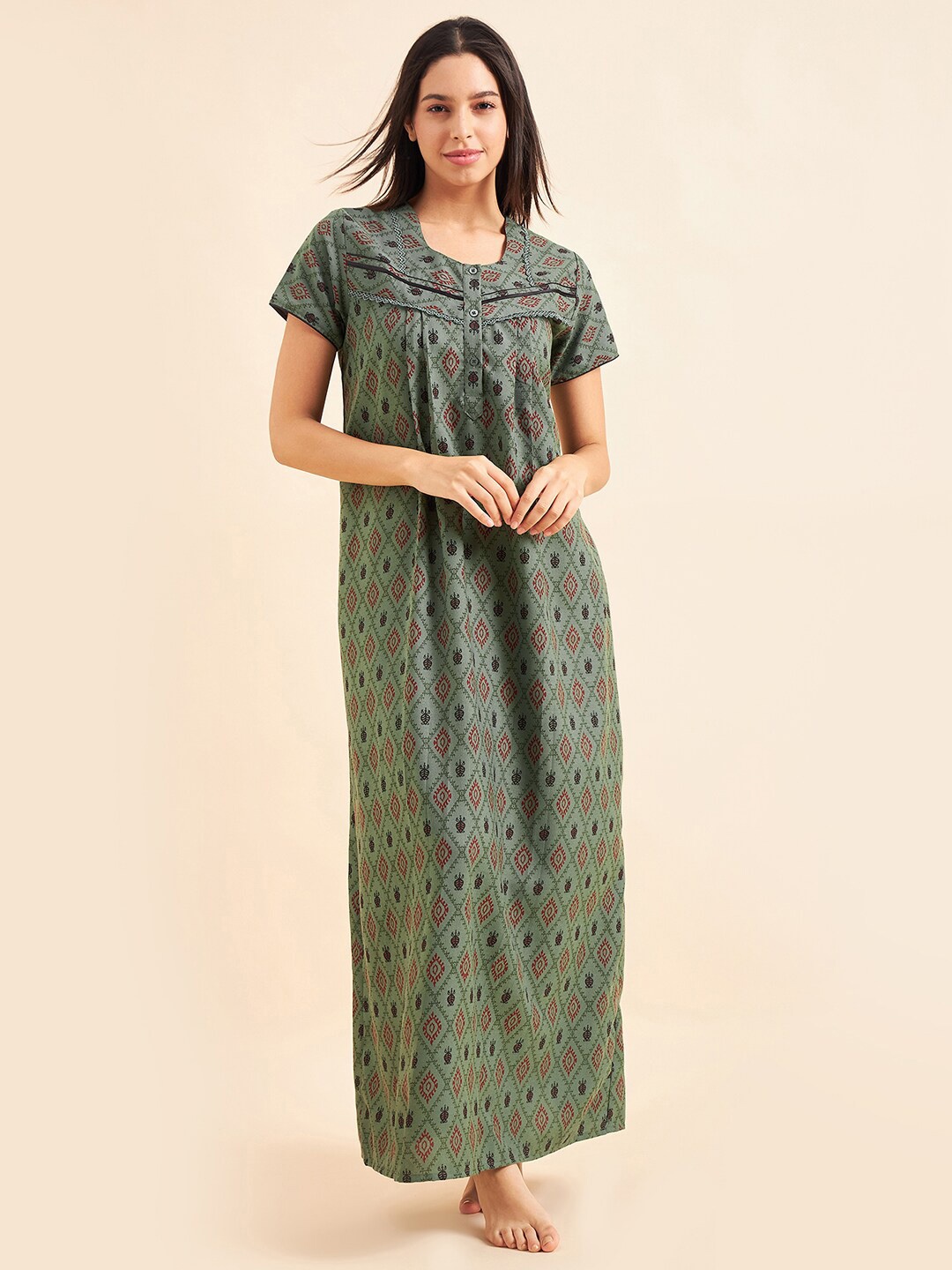 

Sweet Dreams Floral Printed Cotton Maxi Nightdress, Green