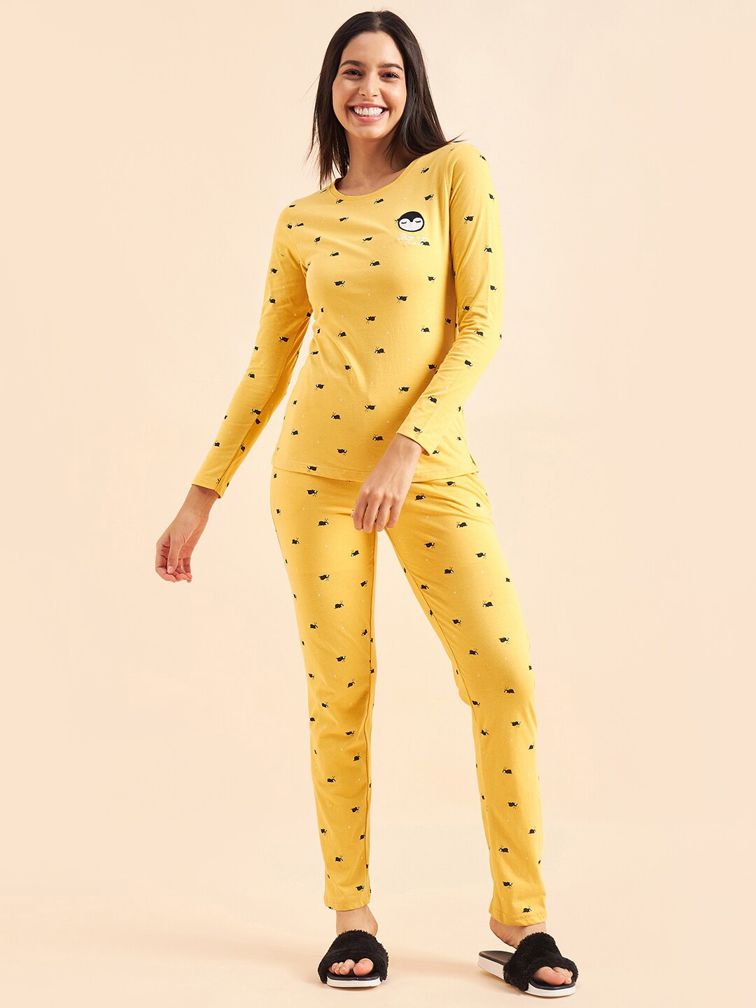 

Sweet Dreams Yellow & Black Printed Pure Cotton T-Shirt & Trousers