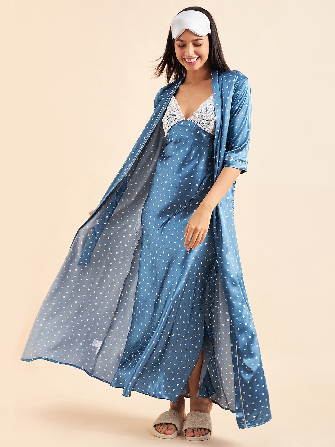 

Sweet Dreams Blue Printed Maxi Nightdress With Robe