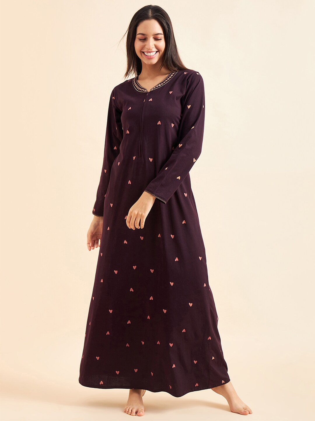

Sweet Dreams Printed Cotton Maxi Nightdress, Burgundy