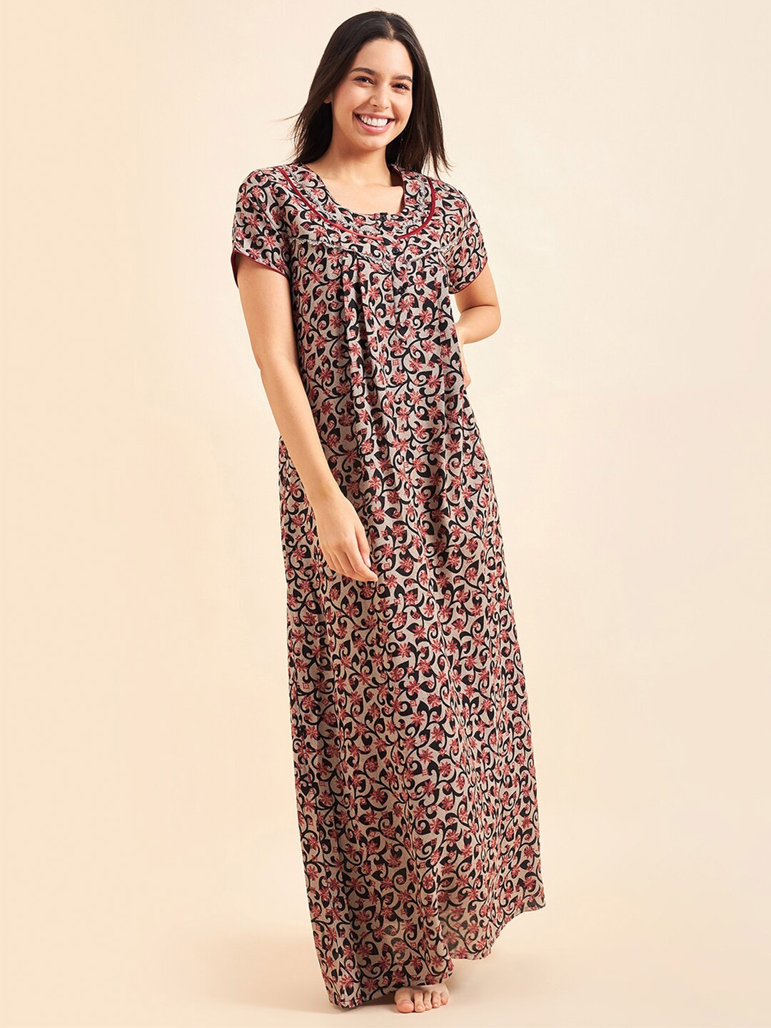

Sweet Dreams Printed Pure Cotton Maxi Nightdress, Green