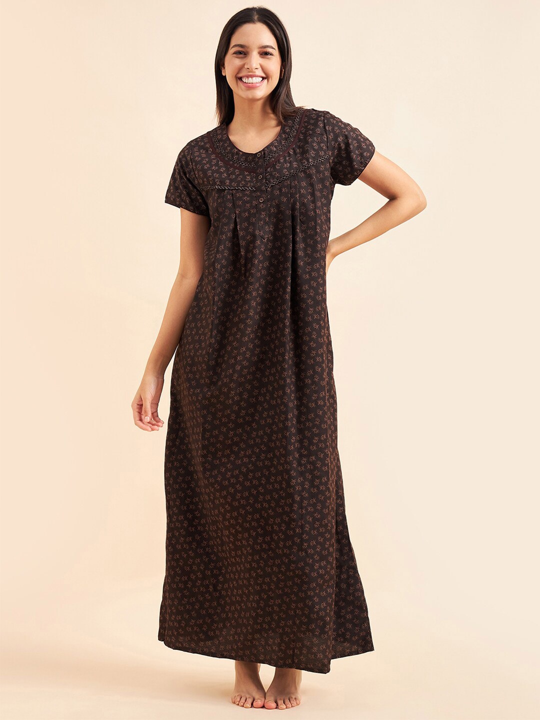 

Sweet Dreams Brown & White Floral Printed Maxi Nightdress