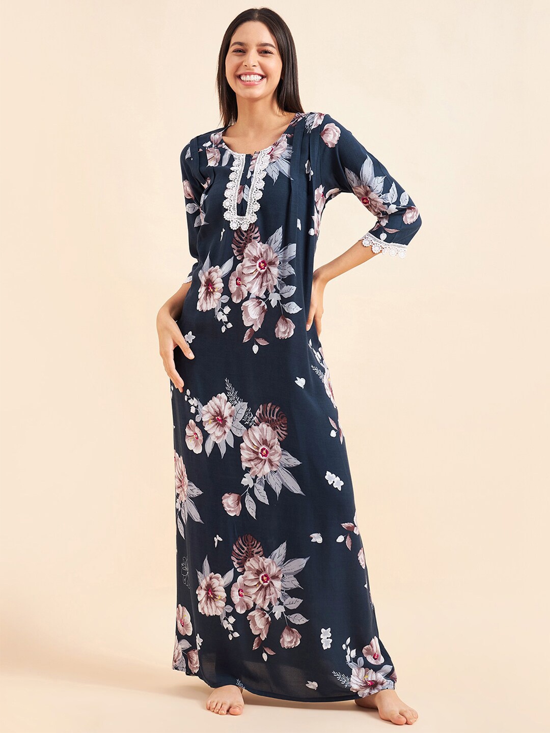 

Sweet Dreams Floral Printed Maxi Nightdress, Navy blue