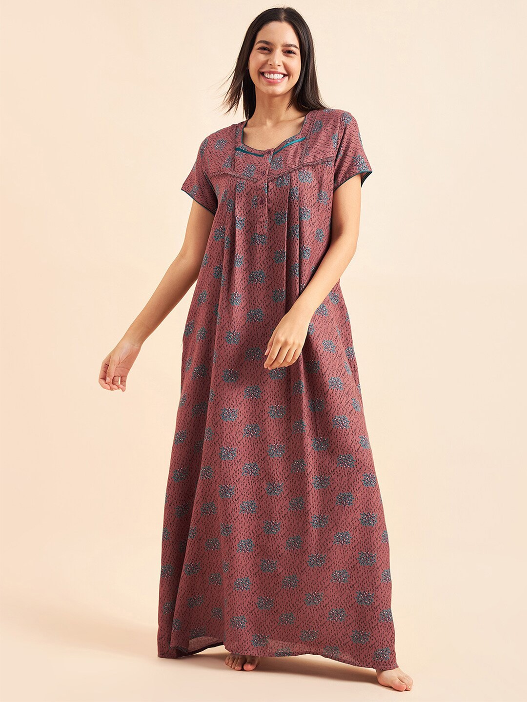 

Sweet Dreams Floral Printed Cotton Maxi Nightdress, Red
