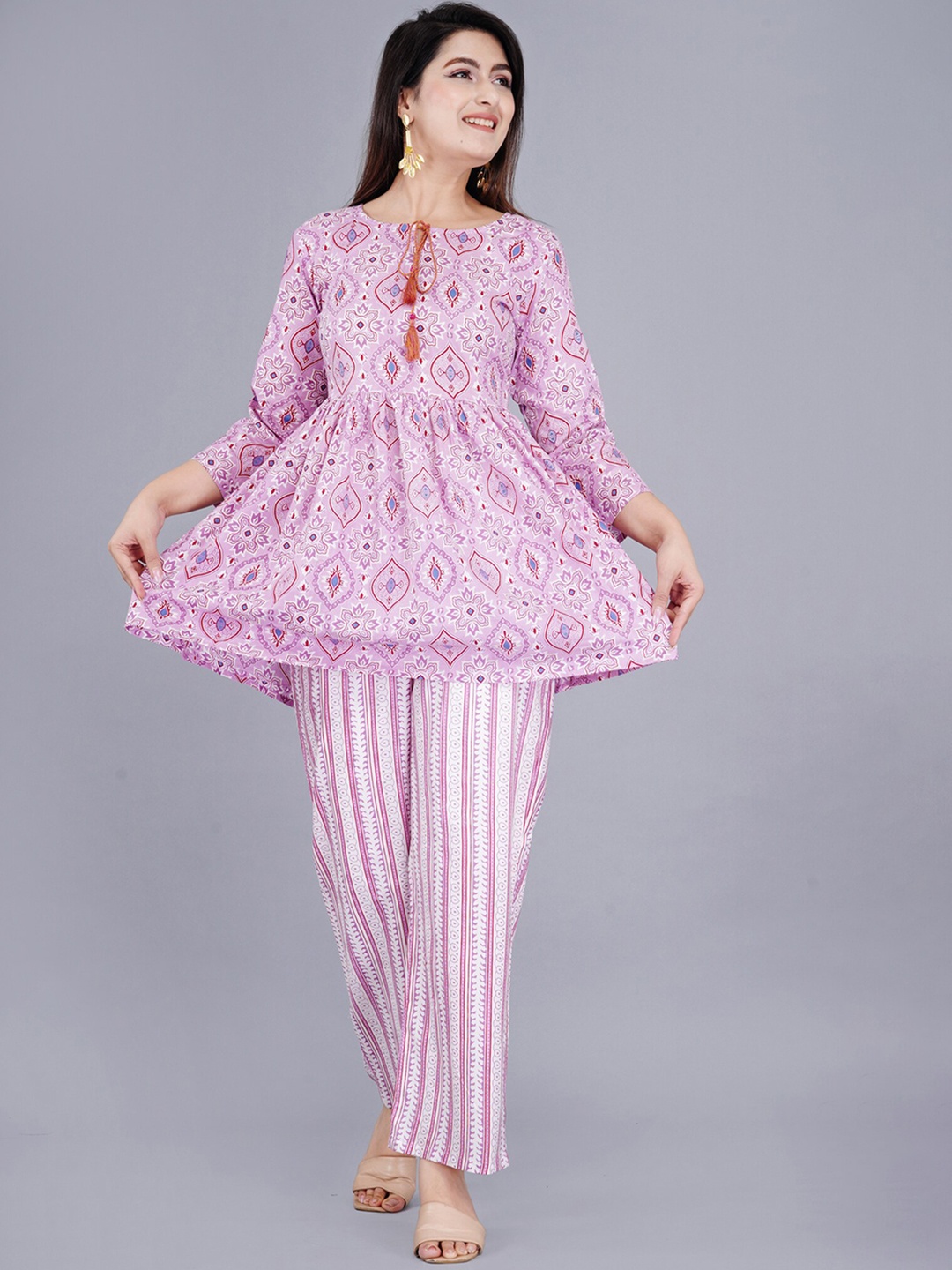 

TREND ME Ethnic Motifs Printed Pure Cotton Kurta Set, Pink