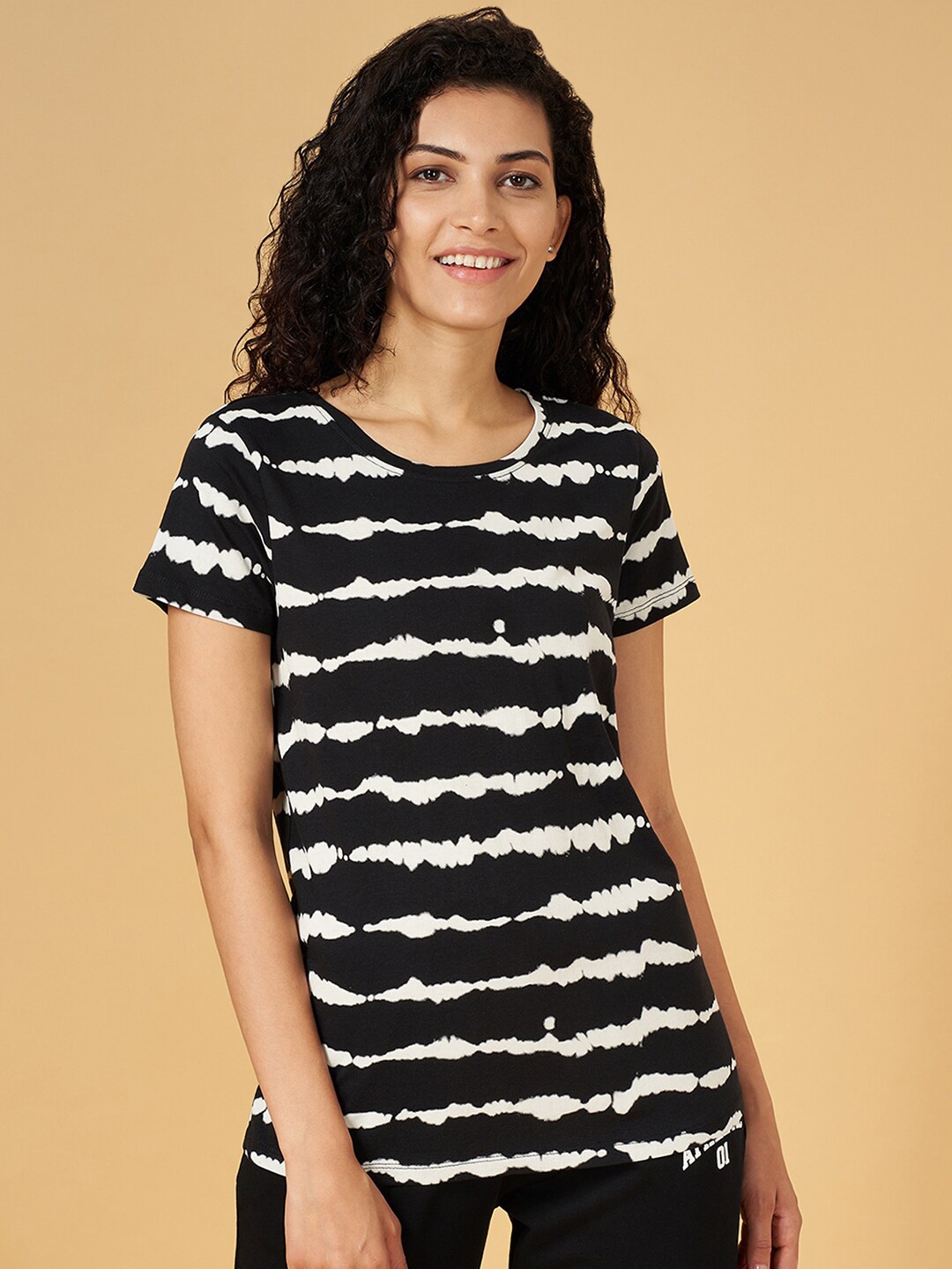 

Ajile by Pantaloons Printed Cotton Round Neck T-shirt, Black