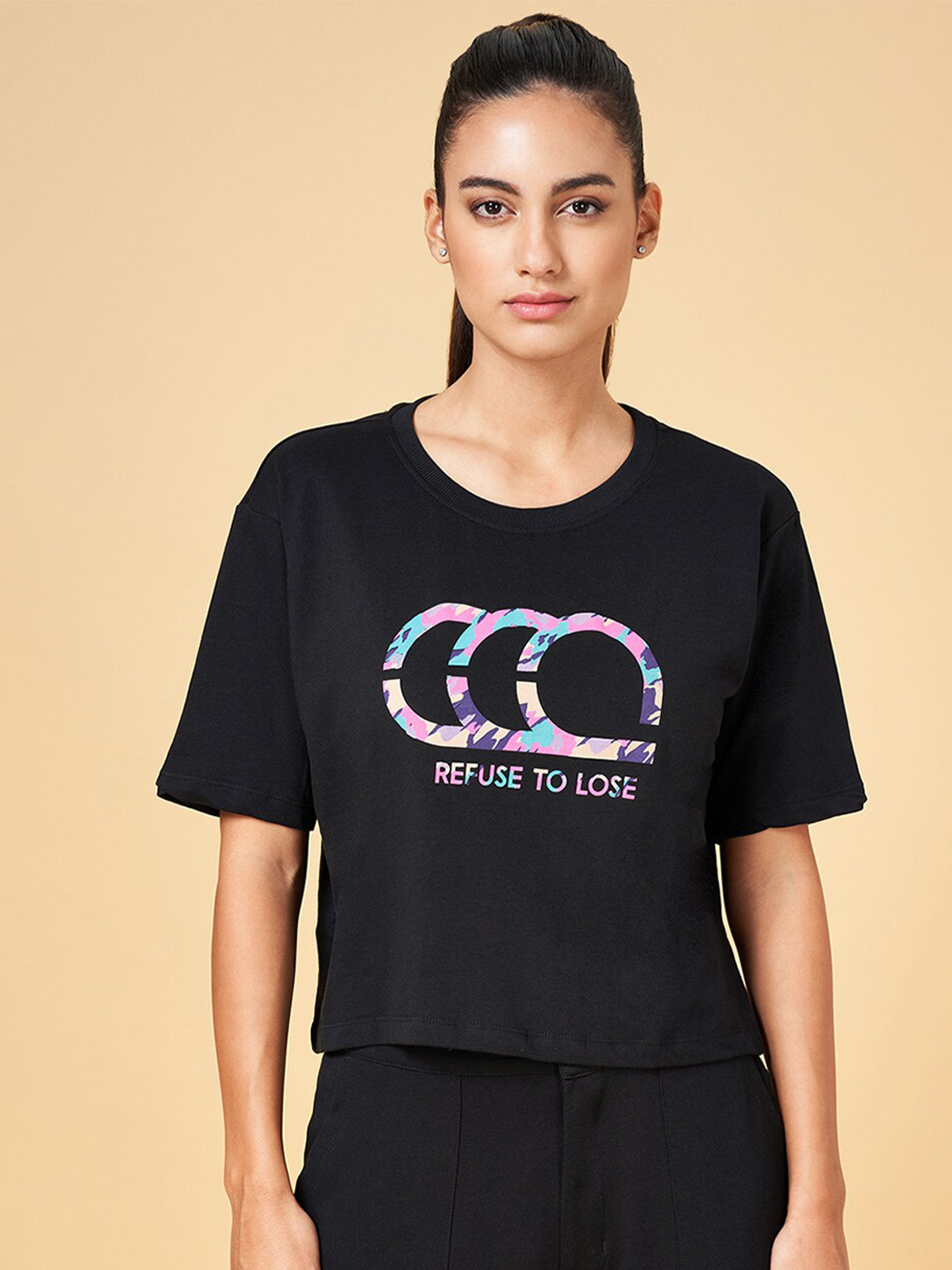 

Ajile by Pantaloons Typography Printed Cotton T-shirt, Black