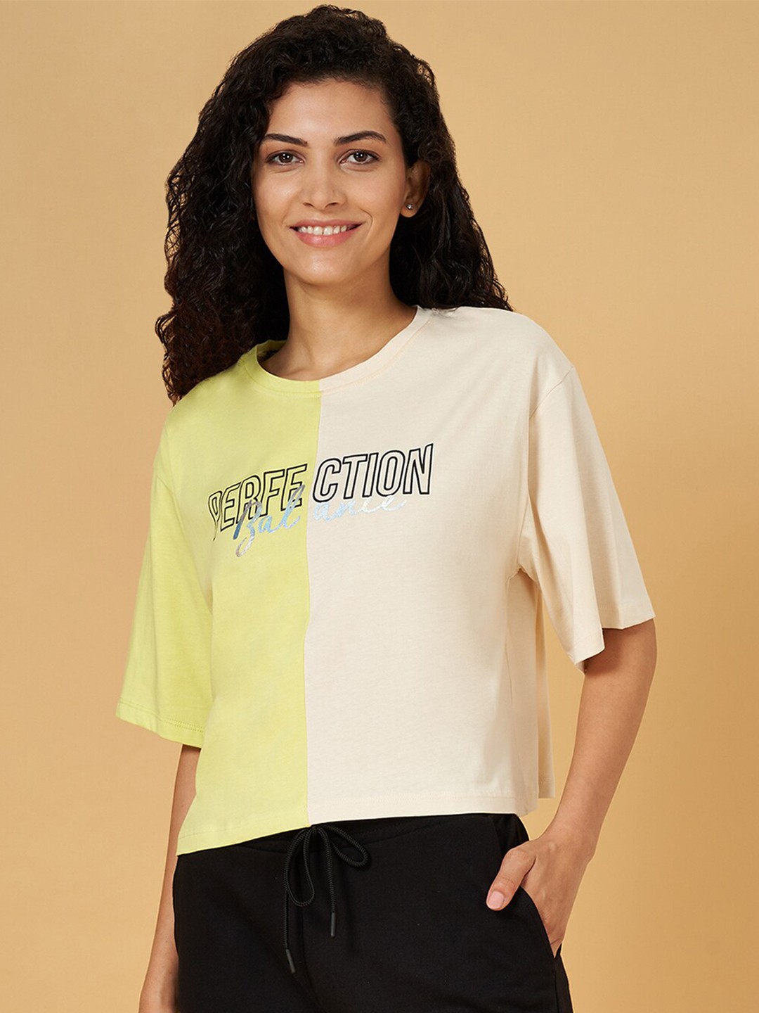 

Ajile by Pantaloons Typography Printed Cotton T-shirt, Lime green