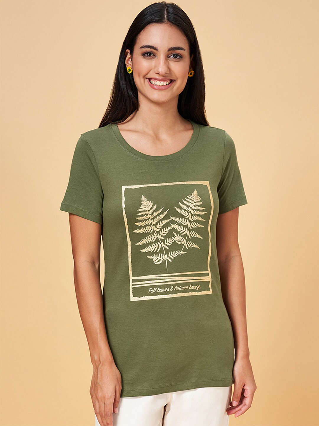 

Honey by Pantaloons Graphic Printed Cotton T-shirt, Olive