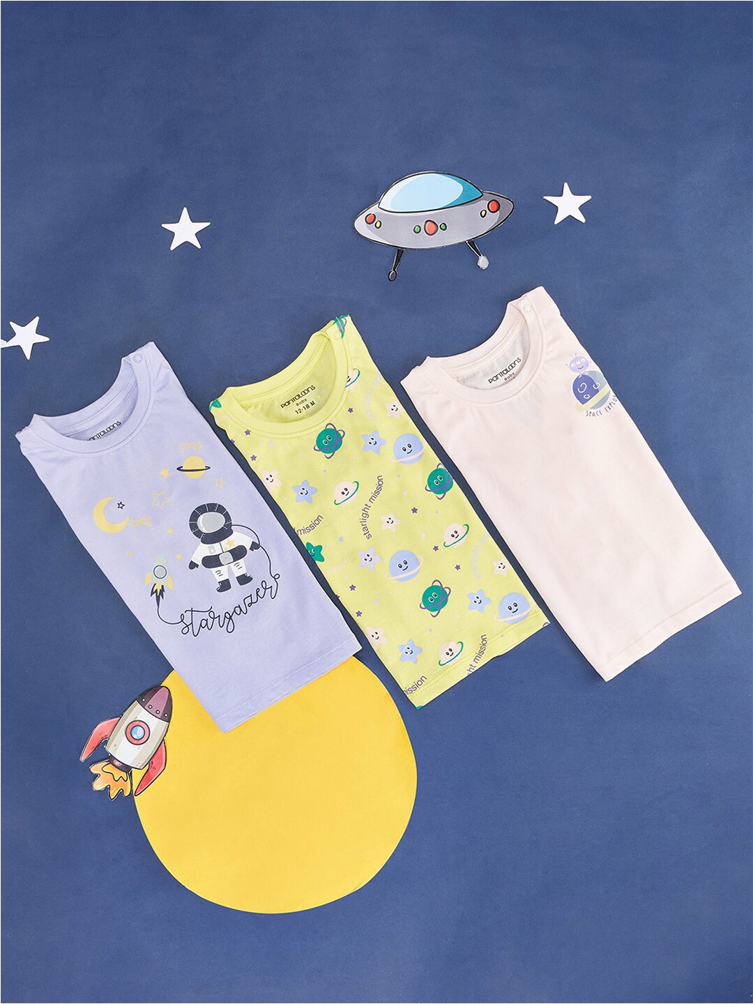 

Pantaloons Baby Boys Pack Of 3 Conversational Printed Cotton T-shirt, Blue