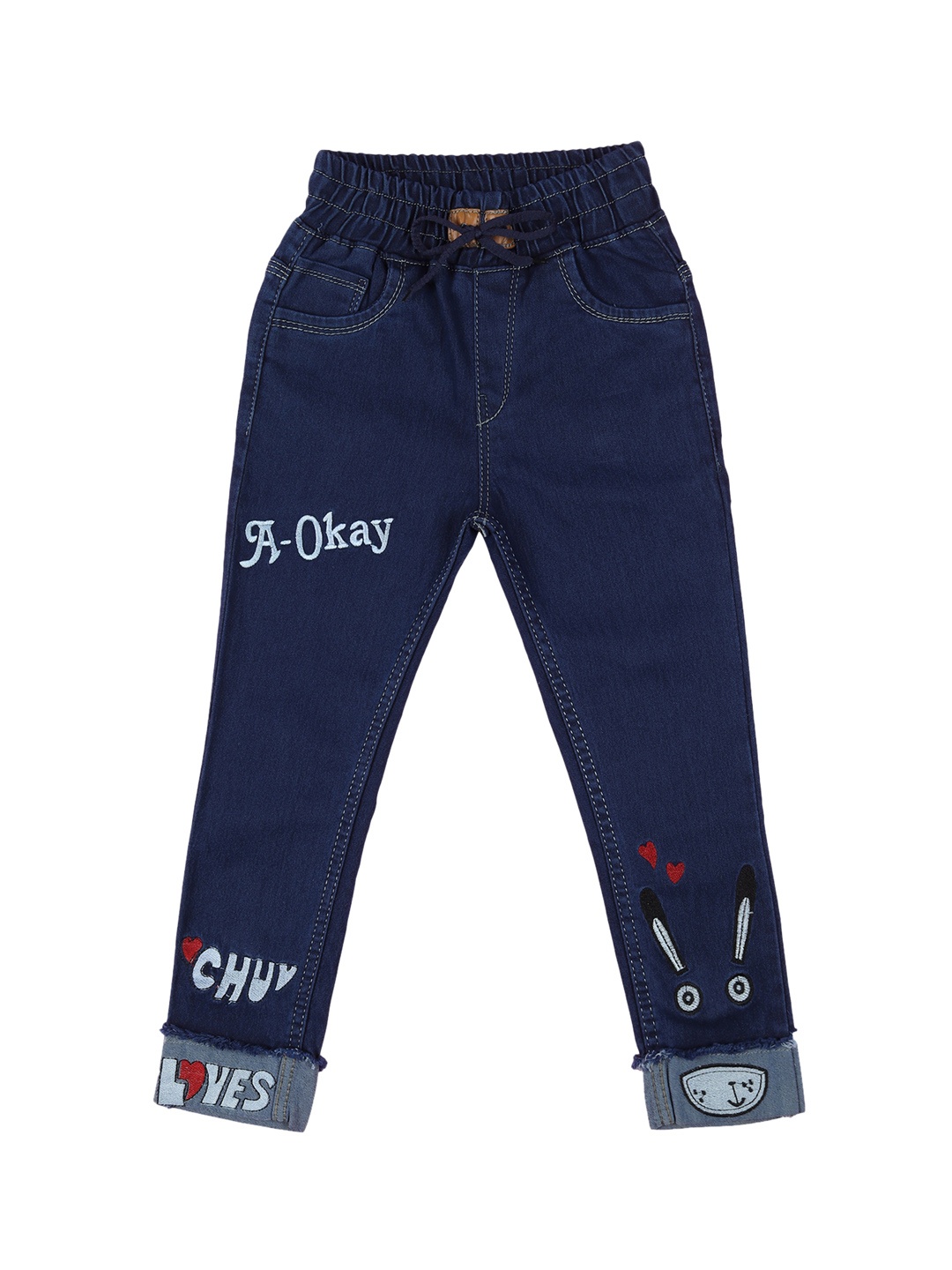 

A-Okay Kids Jogger Fit Clean Look Embroidered Jeans, Blue
