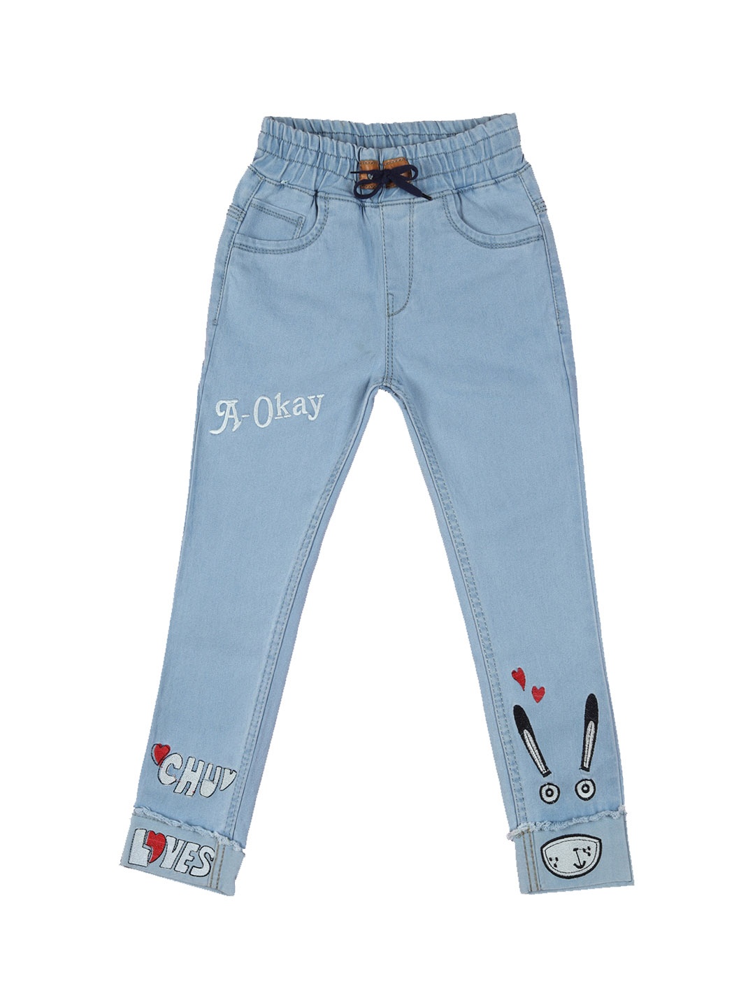 

A-Okay Kids Jogger Fit Clean Look Embroidered Jeans, Blue